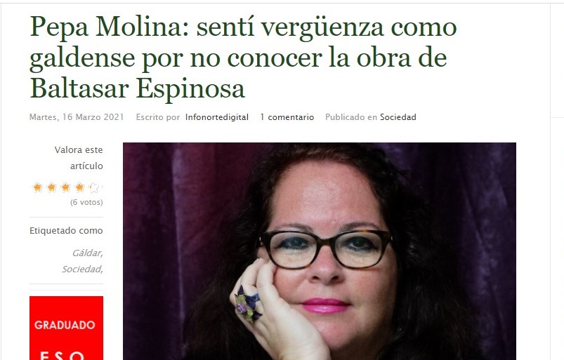 Pepa Molina: Sentí vergüenza como galdense por no conocer la obra de Baltasar Espinosa&nbsp;(entrevista)
